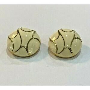 Vintage 1980 clip on earrings gold & cream enamel